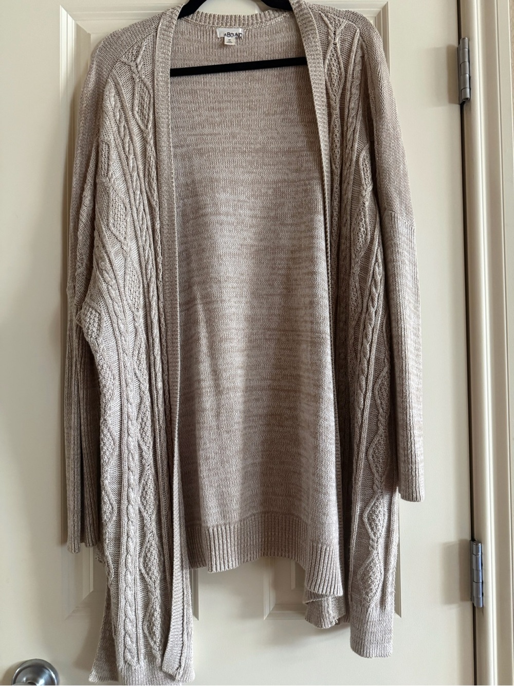 Open-Front Long Cardigan - Beige